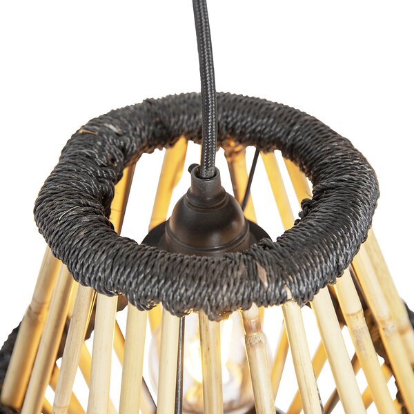 Orientalna lampa wisząca z bambusa z czarnym okrągłym 3-światłem - Evalin