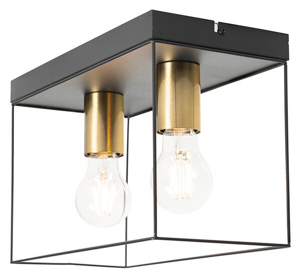 Minimalistyczna lampa sufitowa czarna ze złotem 2-światła - Kodi