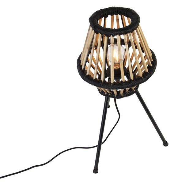 Rustykalna lampa stołowa na trójnogu z bambusa z czarnym wykończeniem - Evalin