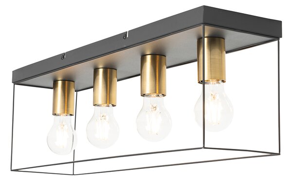 Minimalistyczna lampa sufitowa czarna ze złotem 4-światłowa - Kodi