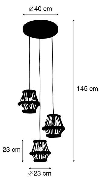 Orientalna lampa wisząca z bambusa z czarnym okrągłym 3-światłem - Evalin