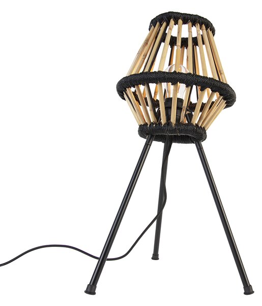 Rustykalna lampa stołowa na trójnogu z bambusa z czarnym wykończeniem - Evalin