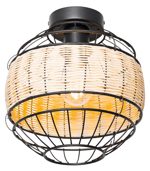 Orientalna lampa sufitowa czarna z rattanu 25 cm - Emir