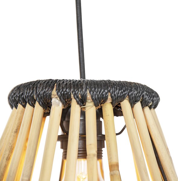Orientalna lampa wisząca z bambusa z czarnym okrągłym 3-światłem - Evalin