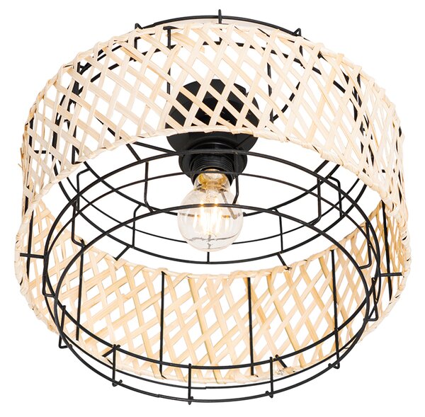 Orientalna lampa sufitowa czarna z bambusową - Irena