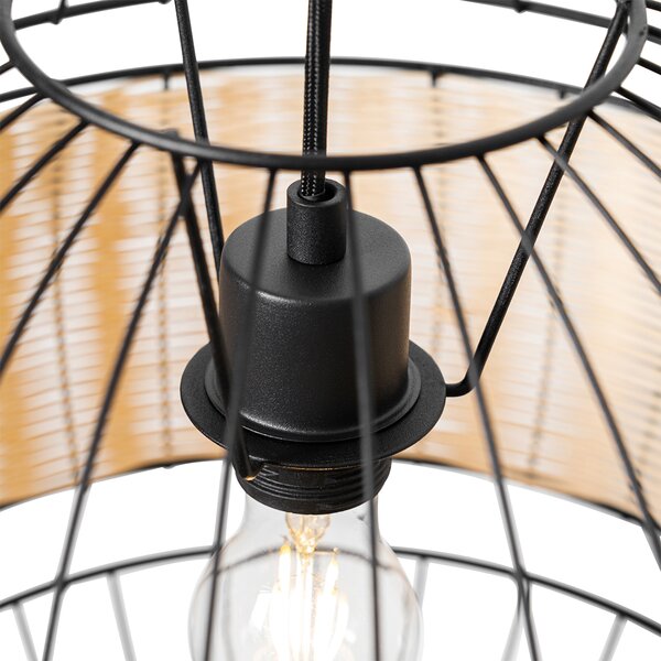 Orientalna lampa wisząca czarna z rattanu 38 cm - Emir
