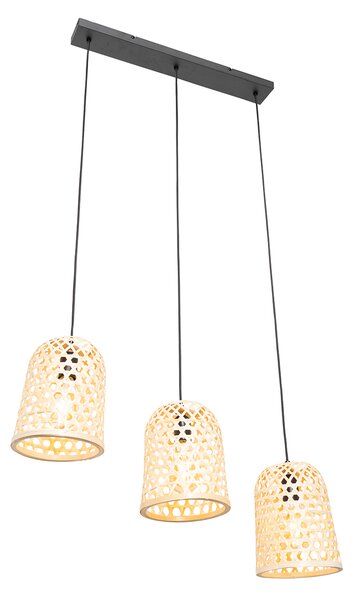 Orientalna lampa wisząca czarna z bambusowym 3-światłowym - Rayan