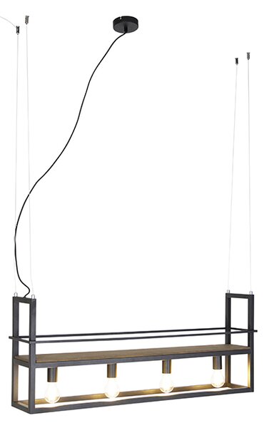 Inteligentna lampa wisząca czarna z drewnem i półką 4-światłowa z WiFi A60 - Cage Rack