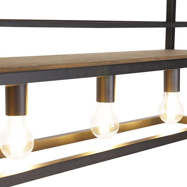 Inteligentna lampa wisząca czarna z drewnem i półką 4-światłowa z WiFi A60 - Cage Rack