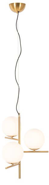 Lampa wisząca w stylu art deco złota z opalowym szkłem 3-punktowa - Flore