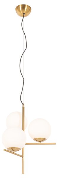 Lampa wisząca w stylu art deco złota z opalowym szkłem 3-punktowa - Flore