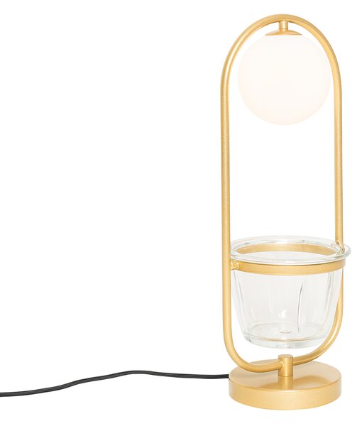 Lampa stołowa art deco złota z białym szkłem - Isabella