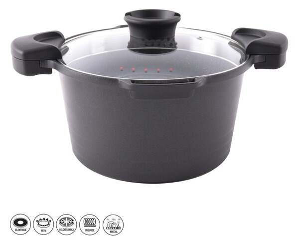 Garnek z powierzchnią nieprzywierającą Pfluon Granit i szklaną pokrywką Orion Pasta Grande, 5,5 l