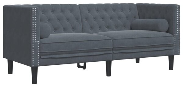 Sofa chesterfield z waÅkami, dwuosobowa, ciemnoszara, aksamit