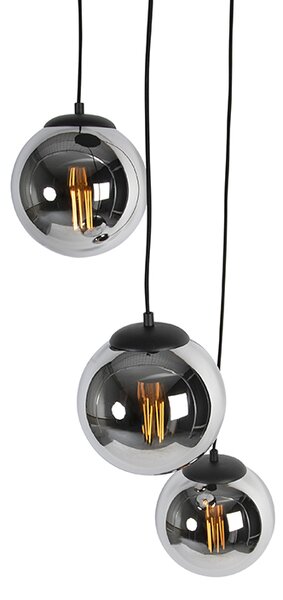 Inteligentna lampa wisząca czarna z przydymionym szkłem 3-źródła światła z WiFi ST64 - Pallon