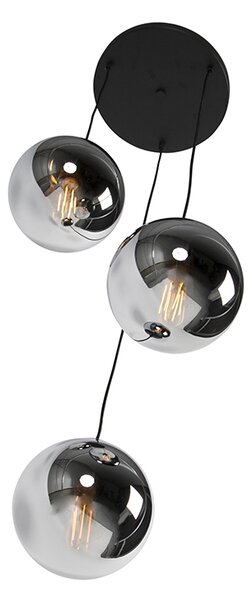 Inteligentna lampa wisząca czarna z przydymionym szkłem 3-źródła światła z WiFi ST64 - Pallon