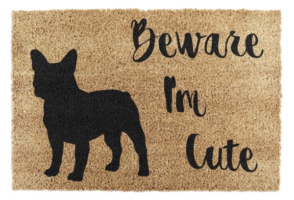 Wycieraczka z włókna kokosowego 40x60 cm Beware I'm Cute French Bulldog – Artsy Doormats