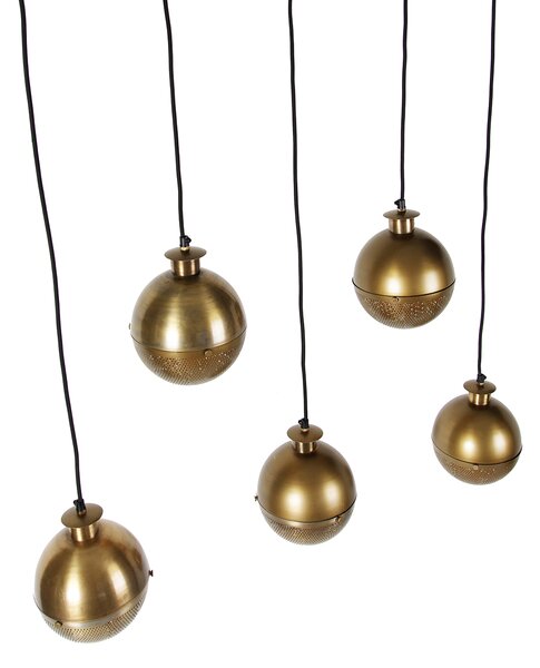 Industrialna lampa wisząca brązowa z drewnem 5-świateł - Haicha