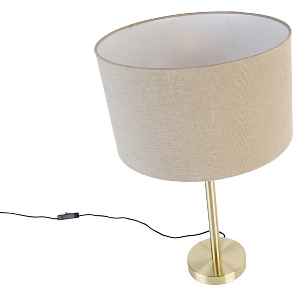 Klasyczna lampa stołowa mosiądz z abażurem w kolorze jasnobrązowym 35 cm - Simplo