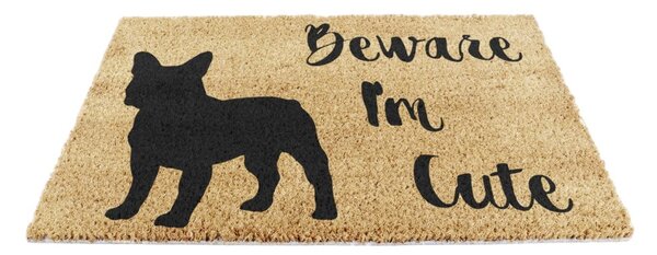 Wycieraczka z włókna kokosowego 40x60 cm Beware I'm Cute French Bulldog – Artsy Doormats