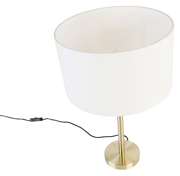Klasyczna lampa stołowa mosiężna z białym abażurem 35 cm - Simplo