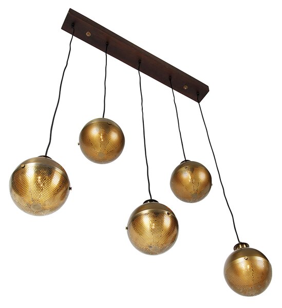 Industrialna lampa wisząca brązowa z drewnem 5-świateł - Haicha
