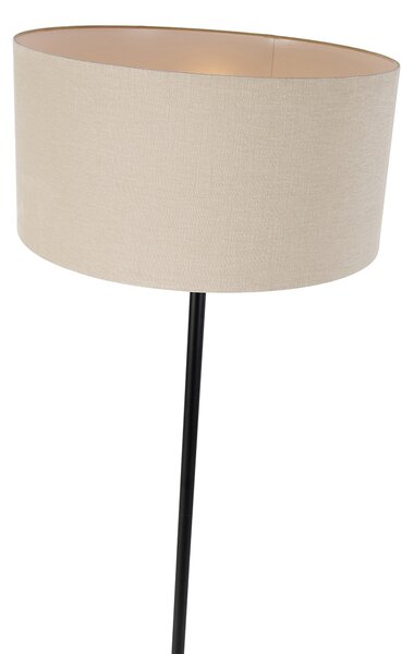 Lampa stojąca czarna z abażurem w kolorze jasnobrązowym 50 cm - Simplo