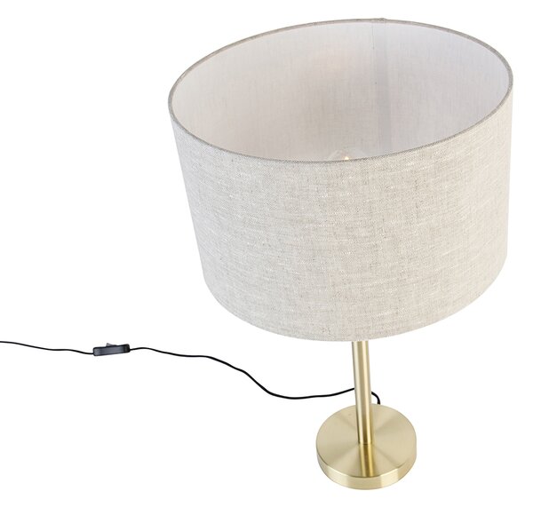 Klasyczna lampa stołowa mosiężna z kloszem w kolorze jasnoszarym 35 cm - Simplo