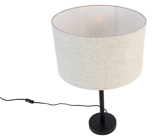 Nowoczesna lampa stołowa czarna z lnianym abażurem jasnoszarym 35 cm - Simplo
