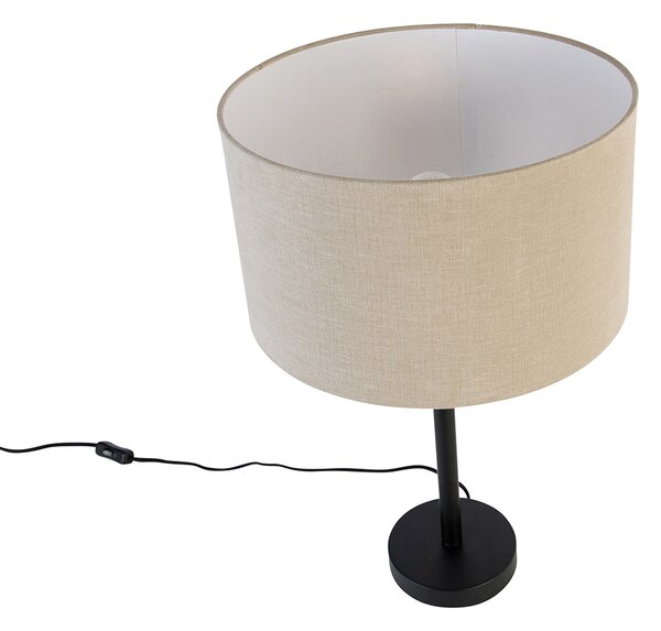 Nowoczesna lampa stołowa czarna z abażurem z boucle w kolorze jasnobrązowym 35 cm - Simplo