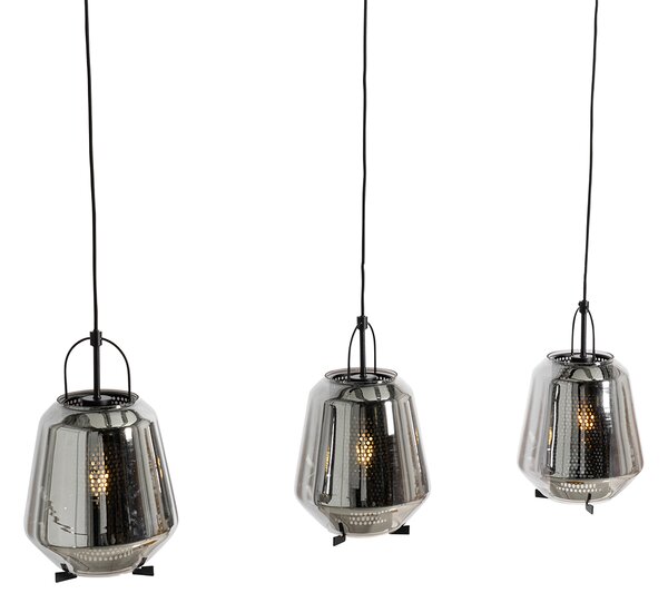 Lampa wisząca czarna z przydymionym szkłem 23 cm owalna 3-światłowa - Kevin