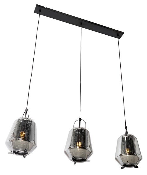 Lampa wisząca czarna z przydymionym szkłem 23 cm owalna 3-światłowa - Kevin