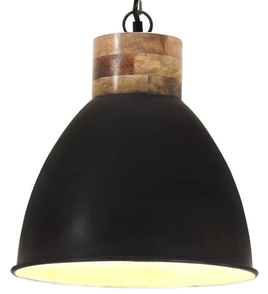 Industrialna lampa wisząca, czarne żelazo i drewno, 46 cm, E27