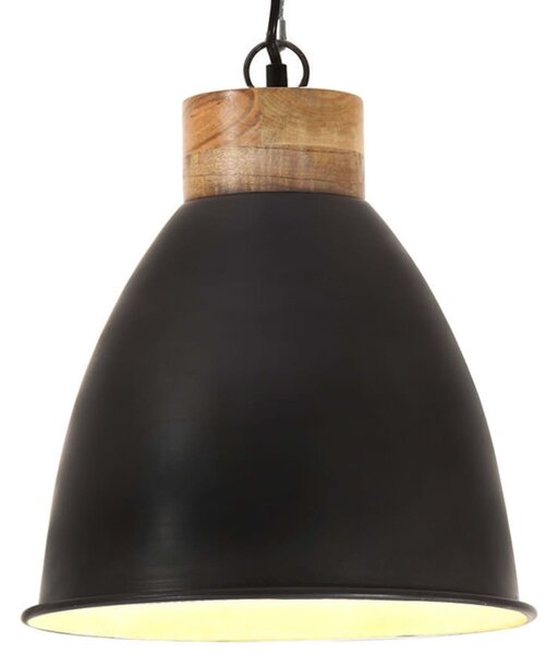 Industrialna lampa wisząca, czarne żelazo i drewno, 35 cm, E27