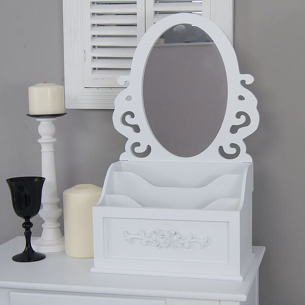 Stylowa toaletka z serii Romantic, przegrody, lustro, matowa biel