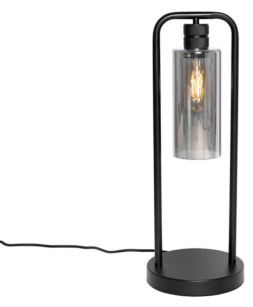 Nowoczesna lampa stołowa czarna z przydymionym szkłem - Stavelot