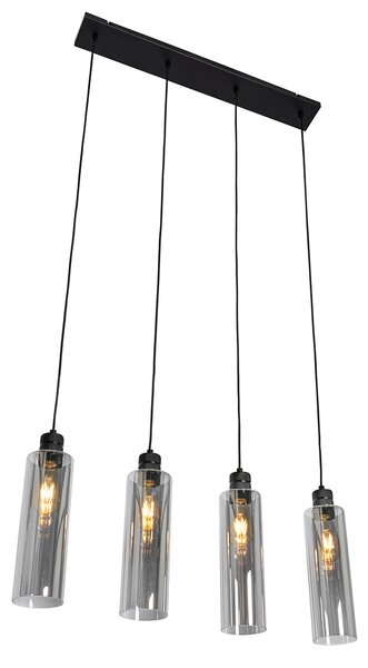 Nowoczesna lampa wisząca czarna z przydymionym szkłem 4-punktowa - Stavelot