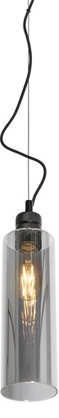 Nowoczesna lampa wisząca czarna z dymionym szkłem - Stavelot