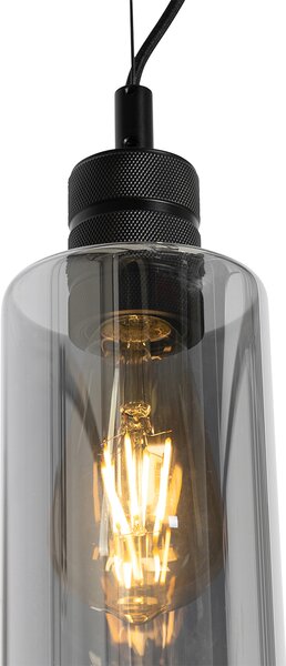Nowoczesna lampa wisząca czarna z dymionym szkłem - Stavelot
