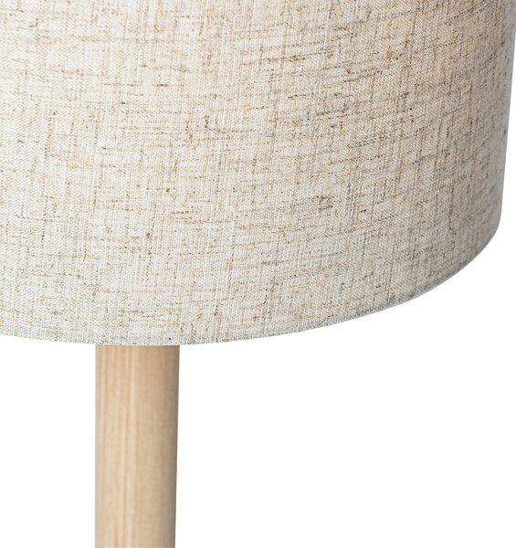 Rustykalna lampa stołowa drewniana z abażurem z lnu beżowym 25 cm - Mels