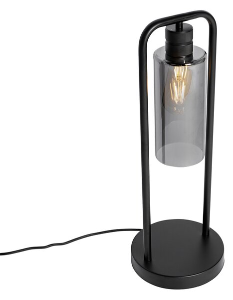 Nowoczesna lampa stołowa czarna z przydymionym szkłem - Stavelot