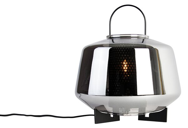 Lampa stołowa art deco czarna z przydymionym szkłem 30 cm - Kevin