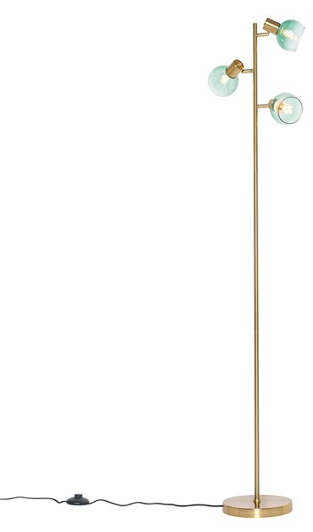 Lampa podłogowa art deco złota z zielonym szkłem 3-światła - Vidro