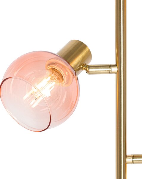 Lampa stojąca art deco złota z różowym szkłem 3-źródła światła - Vidro