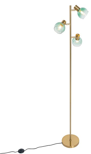 Lampa podłogowa art deco złota z zielonym szkłem 3-światła - Vidro