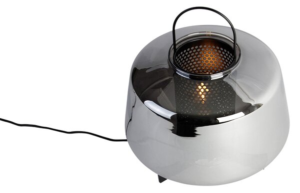 Lampa stołowa art deco czarna z przydymionym szkłem 30 cm - Kevin