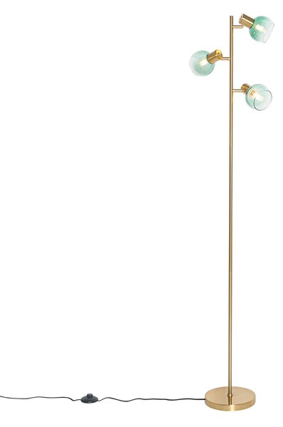 Lampa podłogowa art deco złota z zielonym szkłem 3-światła - Vidro