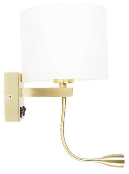 Złota lampa ścienna z USB i białym kloszem 18 cm - Brescia Combi