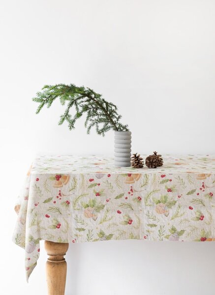 Świąteczny lniany obrus Linen Tales Jingle Bells, 140x140 cm