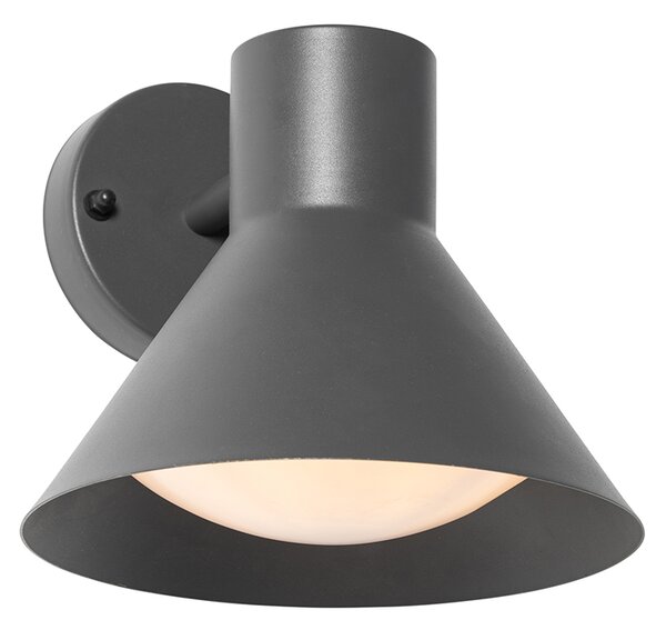 Industrialna lampa ścienna zewnętrzna ciemnoszara stożek IP44 - Natas